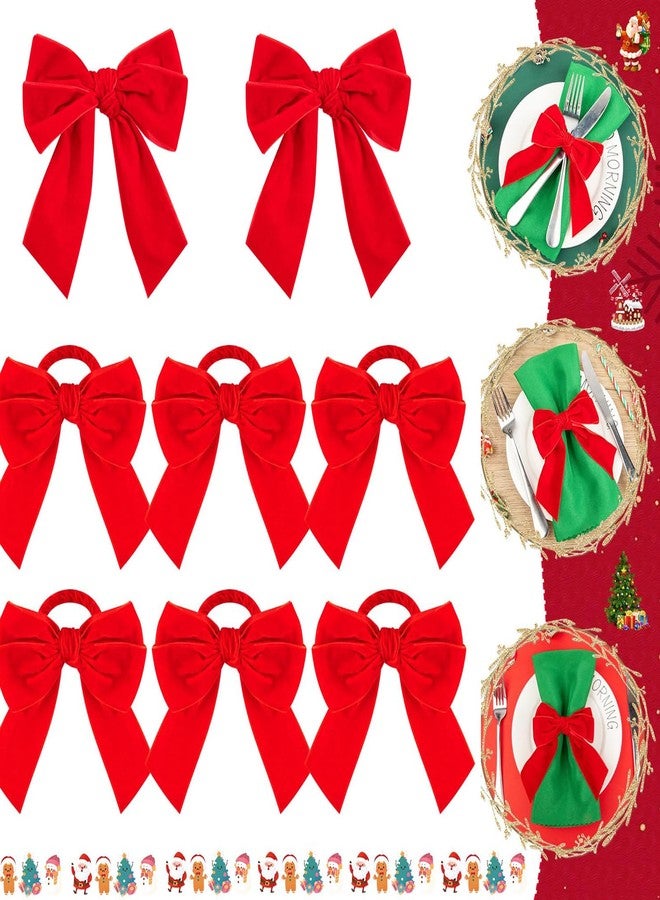 THSLSFX 6Pcs Red Bow Christmas Napkin Rings, Chic Velvet Christmas Napkin Holder for Birthday Party, Anniversary Dinner, and Wedding Table Decorations - Image 4