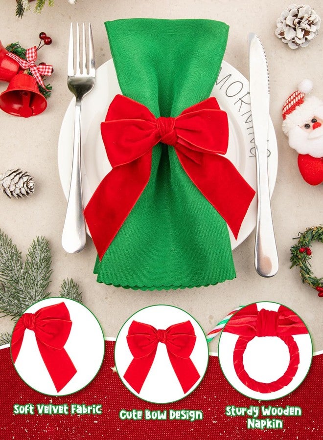 THSLSFX 6Pcs Red Bow Christmas Napkin Rings, Chic Velvet Christmas Napkin Holder for Birthday Party, Anniversary Dinner, and Wedding Table Decorations - Image 3