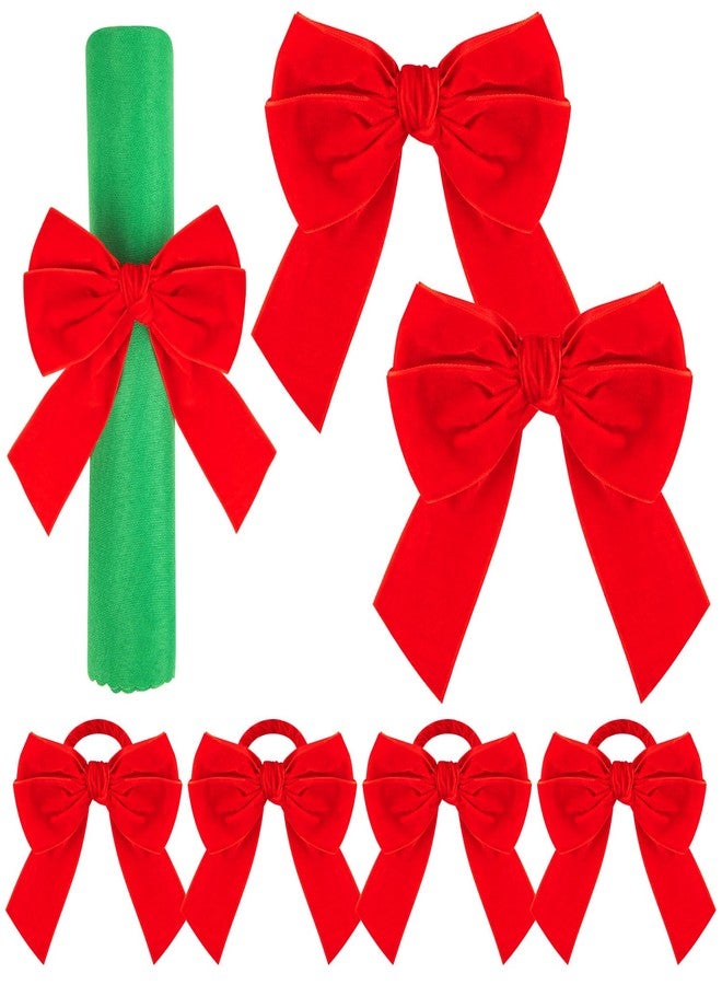 THSLSFX 6Pcs Red Bow Christmas Napkin Rings, Chic Velvet Christmas Napkin Holder for Birthday Party, Anniversary Dinner, and Wedding Table Decorations - Image 1