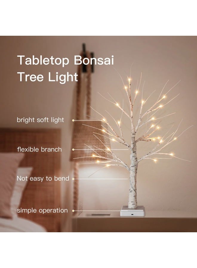 Woohaha Lighted Birch Tree,2ft 24LED Warm White Light Up Birch Tree，3AA&USB Tabletop Timer Artificial Decorative Mini Christmas Tree Lamp for Christmas Holiday Home Party Wedding - Image 5