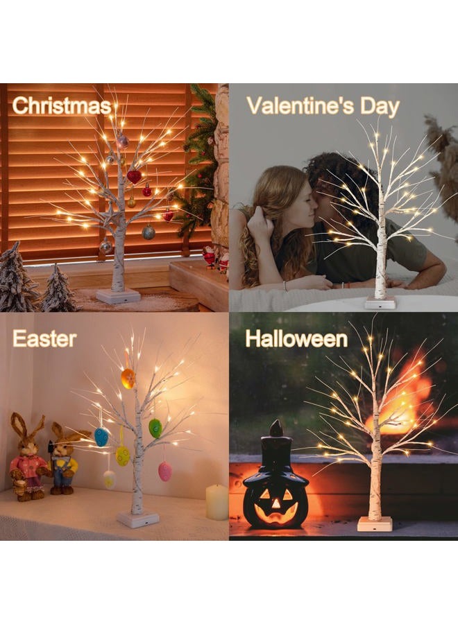Woohaha Lighted Birch Tree,2ft 24LED Warm White Light Up Birch Tree，3AA&USB Tabletop Timer Artificial Decorative Mini Christmas Tree Lamp for Christmas Holiday Home Party Wedding - Image 2