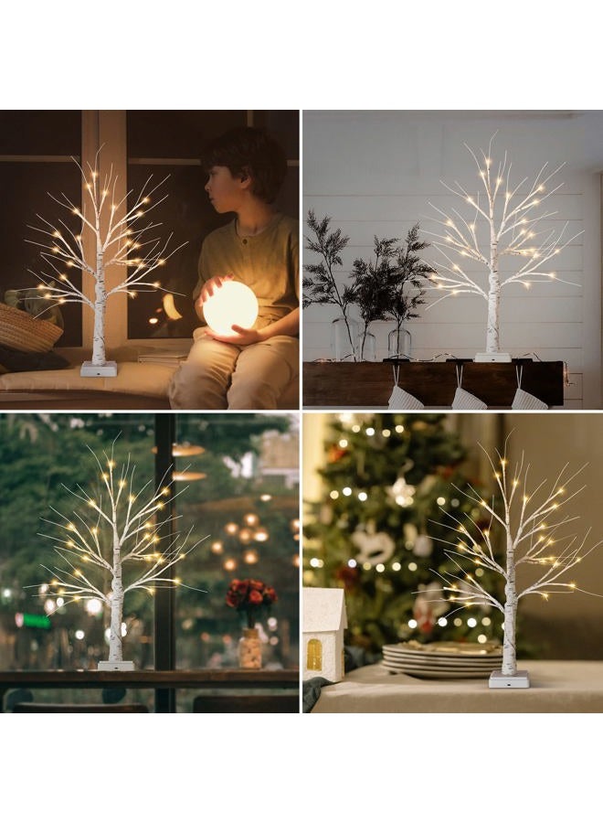 Woohaha Lighted Birch Tree,2ft 24LED Warm White Light Up Birch Tree，3AA&USB Tabletop Timer Artificial Decorative Mini Christmas Tree Lamp for Christmas Holiday Home Party Wedding - Image 3