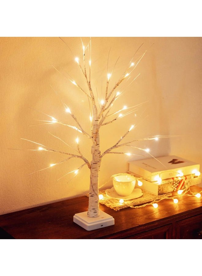Woohaha Lighted Birch Tree,2ft 24LED Warm White Light Up Birch Tree，3AA&USB Tabletop Timer Artificial Decorative Mini Christmas Tree Lamp for Christmas Holiday Home Party Wedding - Image 1