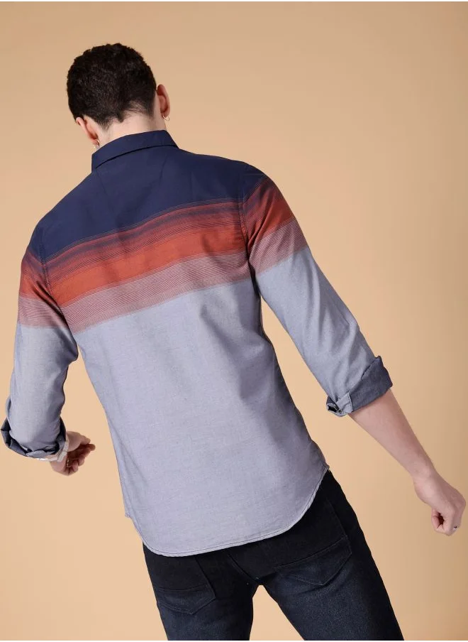 شركة المرآب الهندية Men Slim Fit Striped Full Sleeves Cutaway Collar Casual Shirt