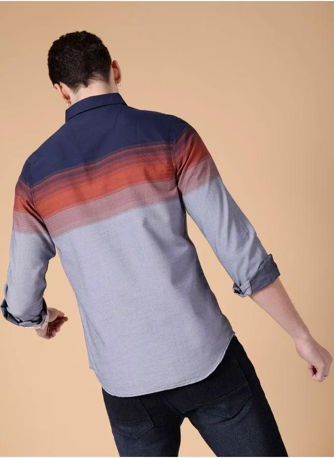 The Indian Garage Co Men Slim Fit Striped Full Sleeves Cutaway Collar Casual Shirt