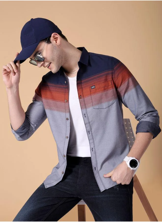 The Indian Garage Co Men Slim Fit Striped Full Sleeves Cutaway Collar Casual Shirt