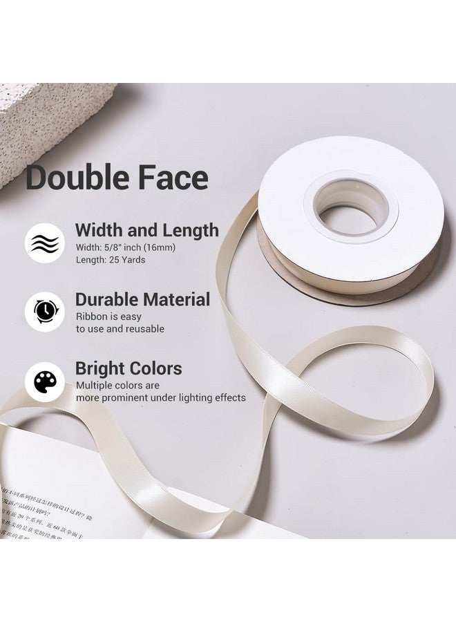 YAMA Double Face Satin Ribbon 5/8" 25 Yards For Gift Package Wrapping Floral Design Hair Bow Clip Making Crafting Sewing Wedding Decor Ivory - Image 3