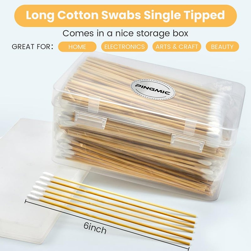 PINGMIC 500PCS 6" Cotton Swabs in Storage Box - Long Cotton Swab with Wooden Sticks - Lint Free, Highly Absorbent Single Tipped Applicators for Makeup, Pet Care, Home Cleaning - Image 2
