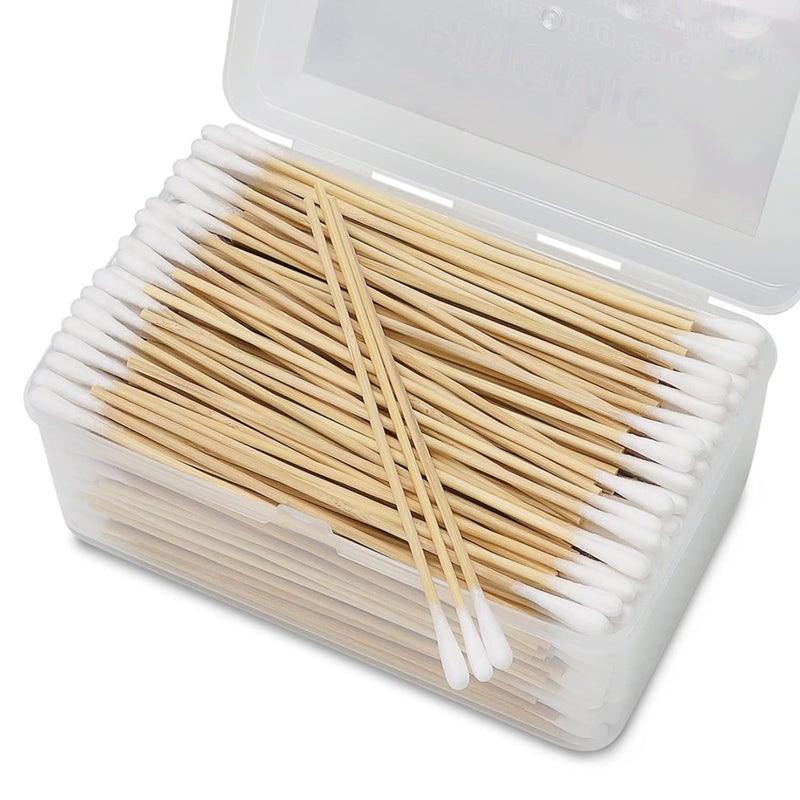 PINGMIC 500PCS 6" Cotton Swabs in Storage Box - Long Cotton Swab with Wooden Sticks - Lint Free, Highly Absorbent Single Tipped Applicators for Makeup, Pet Care, Home Cleaning - Image 1