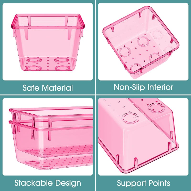 WOWBOX 25 PCS Plastic Drawer Organizer Set, 4 Sizes Desk Drawer Divider Organizers and Storage Bins for Makeup, Jewelry, Gadgets for Kitchen, Bedroom, Bathroom, Office, Clear Pink - Image 3