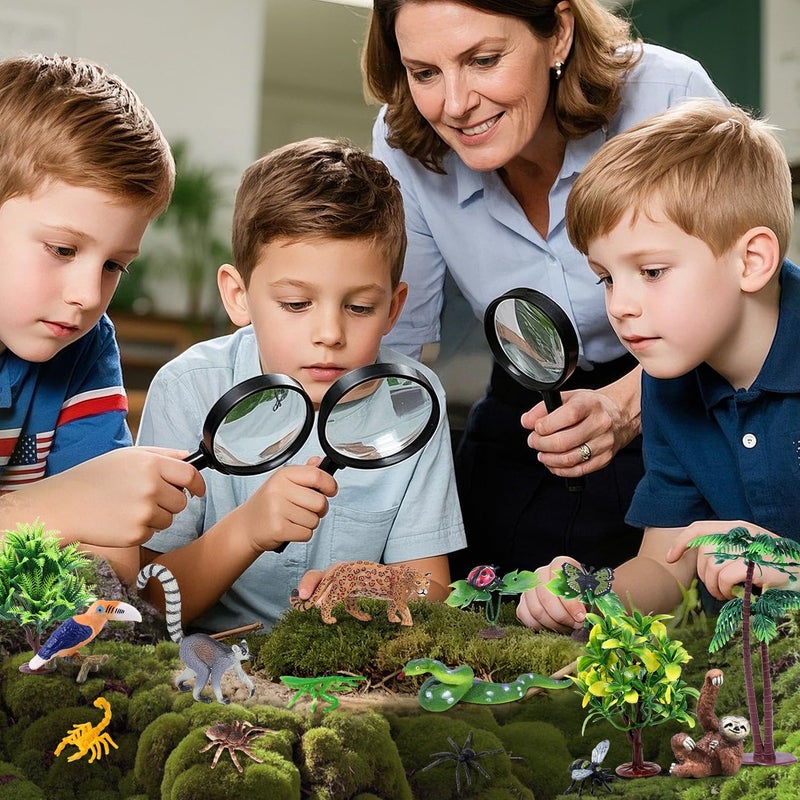 kukifun 26Pcs Rainforest Animal Figures, Realistic Jungle Animals Toys with Snake Sloth Leopard Monkey Bird Insects Trees for Kids Educational Birthday Diorama Decoration Party Favor School Projects - Image 5