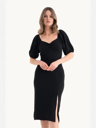 HICCUP Sweetheart Neck Midi Dress with a Side Slit