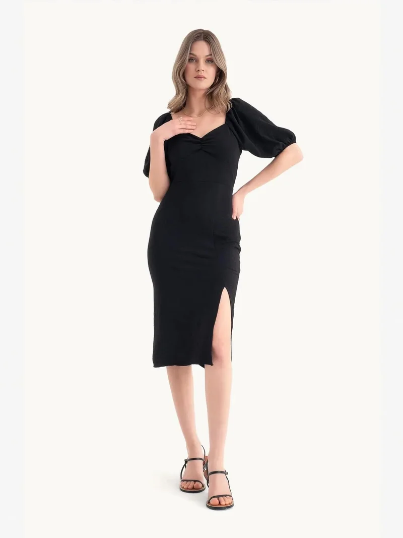 HICCUP Sweetheart Neck Midi Dress with a Side Slit