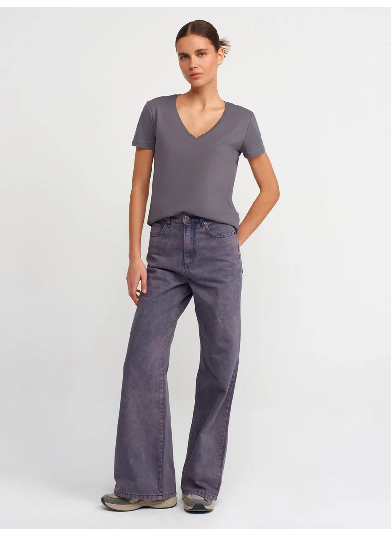 ديلفين Dilvin 3470 V-Neck Basic T-Shirt-Smoked