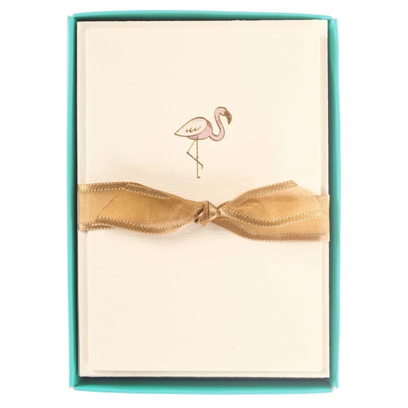 Graphique Pink Flamingo La Petite Presse Boxed Notecards - 10 Embossed and Embellished Gold Foil Pink Flamingo Blank Cards with Matching Envelopes, 3.25" x 4.75" - Image 1