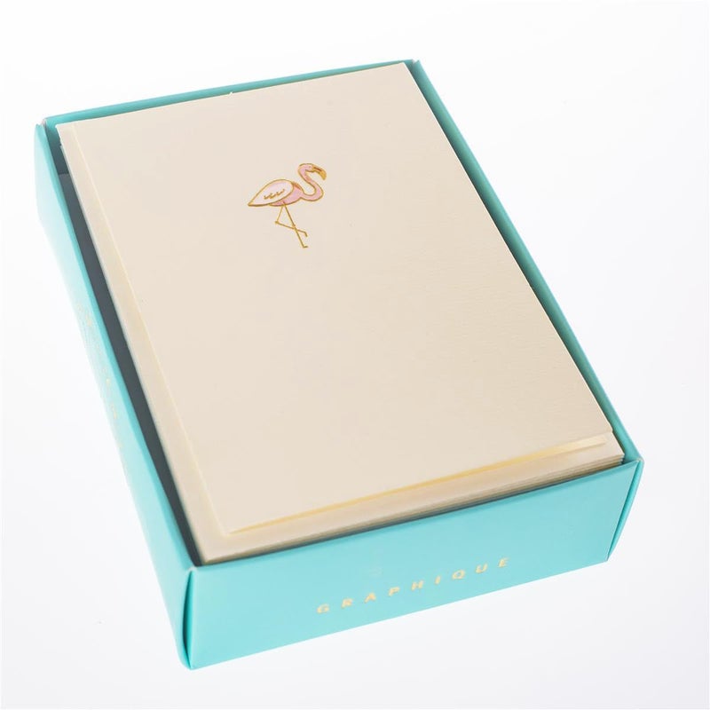 Graphique Pink Flamingo La Petite Presse Boxed Notecards - 10 Embossed and Embellished Gold Foil Pink Flamingo Blank Cards with Matching Envelopes, 3.25" x 4.75" - Image 3