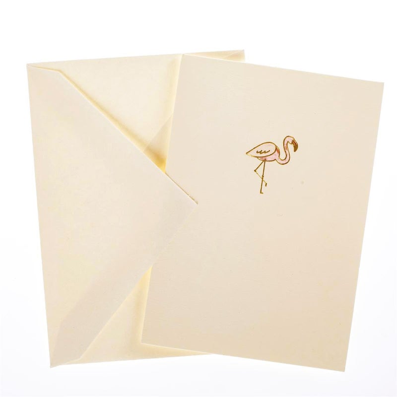 Graphique Pink Flamingo La Petite Presse Boxed Notecards - 10 Embossed and Embellished Gold Foil Pink Flamingo Blank Cards with Matching Envelopes, 3.25" x 4.75" - Image 2