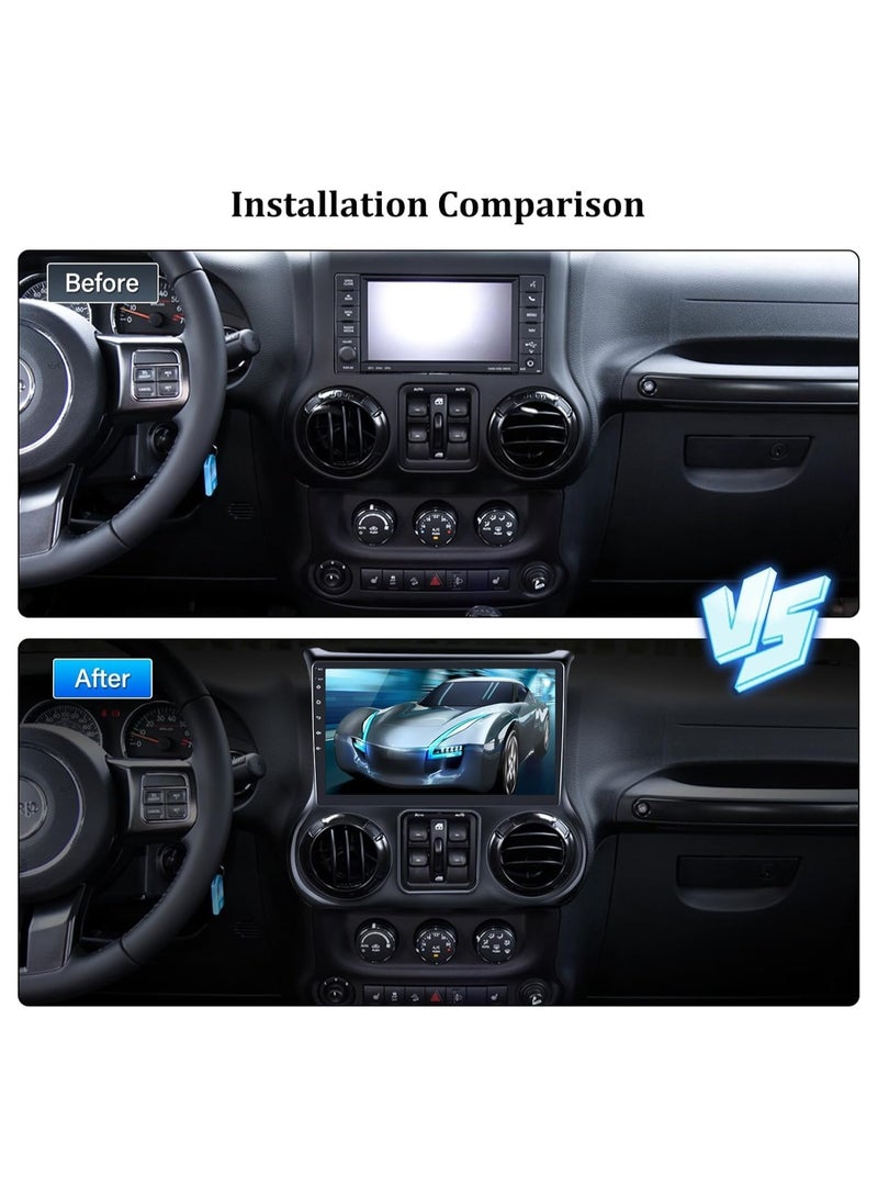 Android Car Stereo for Jeep Wrangler 2011 2012 2013 2014 4GB RAM 32GB ROM Support Carplay, Mirror Link Wi-Fi BT, Radio GPS Navigation, 10 Inch IPS Touch Screen with AHD Camera Included