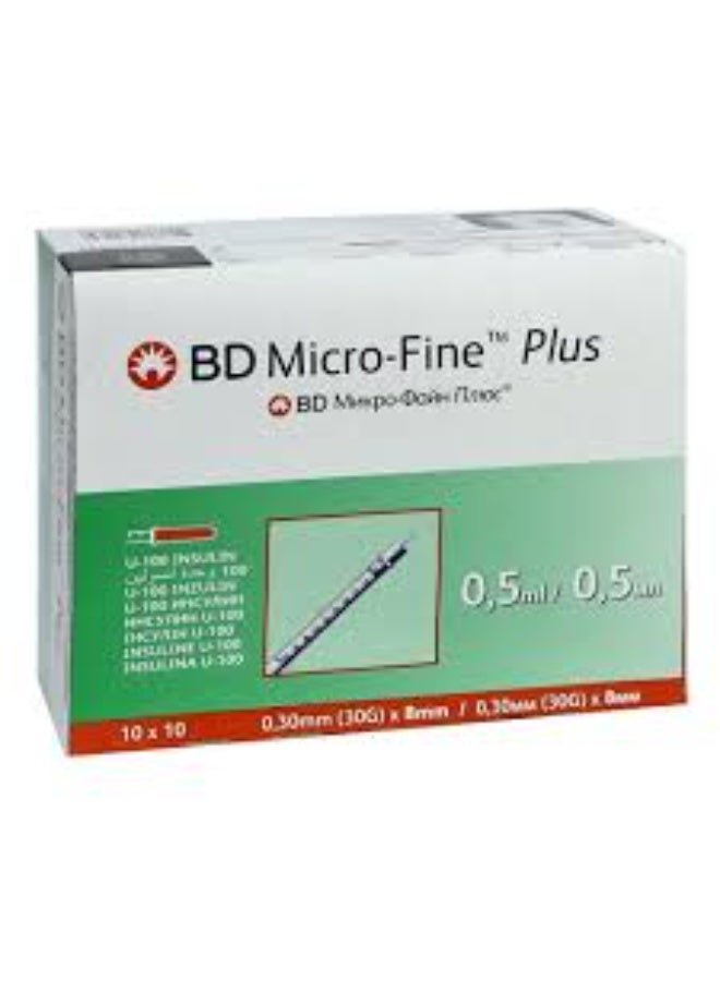 BD Micro-Fine إبرة BD ميكروفاين بلس ديمي إنسولين سيرنج 0.5 مل مع إبرة 30 جم × 8 ملم، 100 قطعة