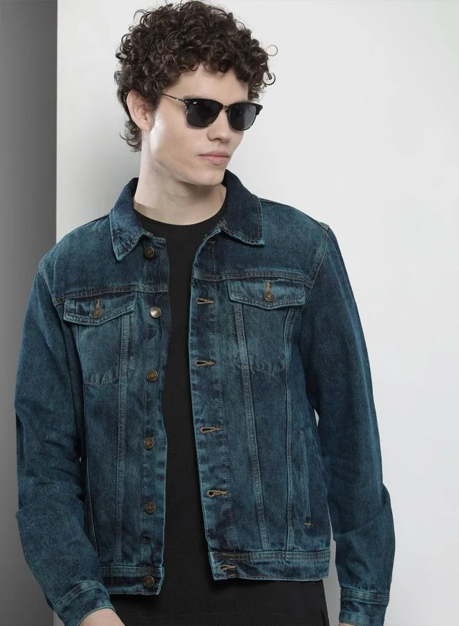 ذا انديان كراج كو The Indian Garage Co Men Slim Fit Solid Round Neck Long Sleeves Jacket