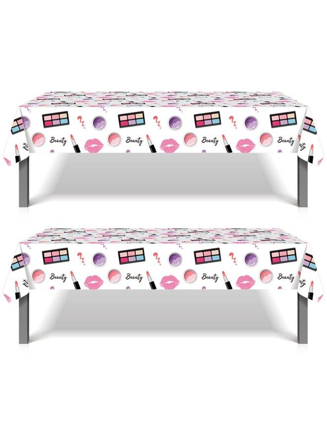 MIKIMIQI 2 Pack Spa Makeup Party Decorations Spa Table Decorations Pink Cosmetic Themed Table Covers Birthday Party Table Runner Makeup Tablecloth For Women Girls Party Supplies 52 X 87In - Image 1