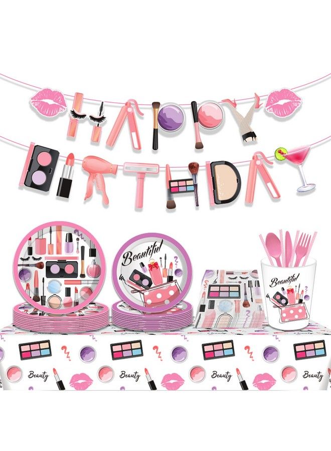 MIKIMIQI 2 Pack Spa Makeup Party Decorations Spa Table Decorations Pink Cosmetic Themed Table Covers Birthday Party Table Runner Makeup Tablecloth For Women Girls Party Supplies 52 X 87In - Image 5