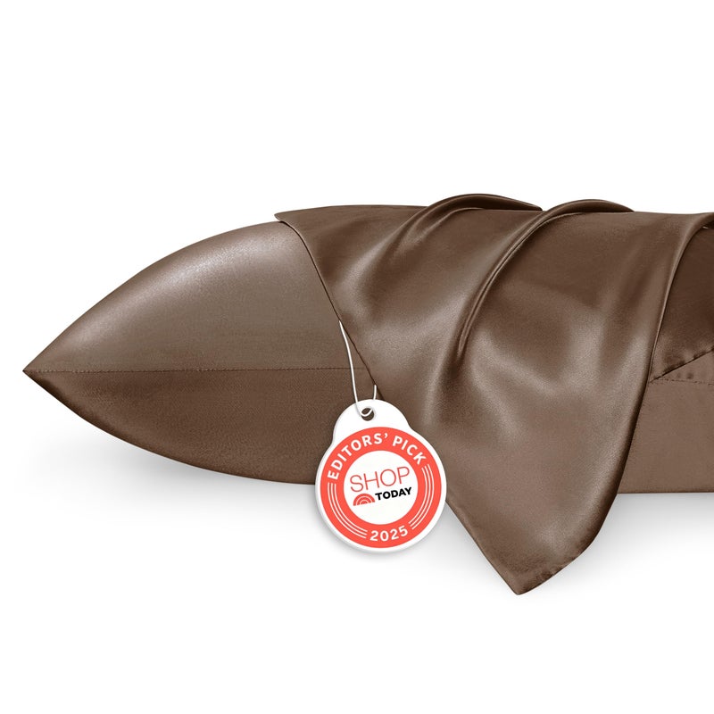 Bedsure King Size Satin Pillowcase Set of 2 Brown Pillow Cases for Hair and Skin with Envelope Closure Similar to Silk Pillow Cases Gifts for Women Men 20x36 Inches 2pcs