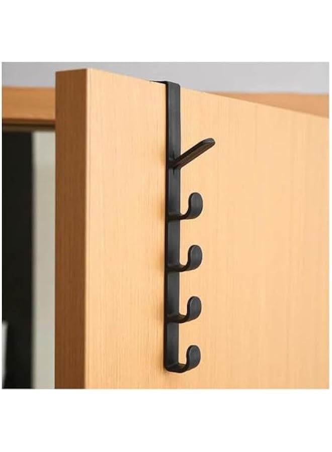 HOOKOR Door Hook,5 layers Hook Over The Door Hooks, Vertical Over The Door Towel Rack for Hanging Towel,Cloth, Purse, Hat,key,6Pack,Black - Image 1