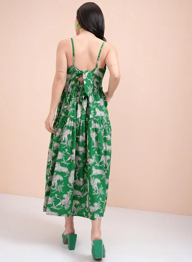 Tokyo Talkies Tokyo Talkies All-Over Print A-Line Strappy Midi Dress
