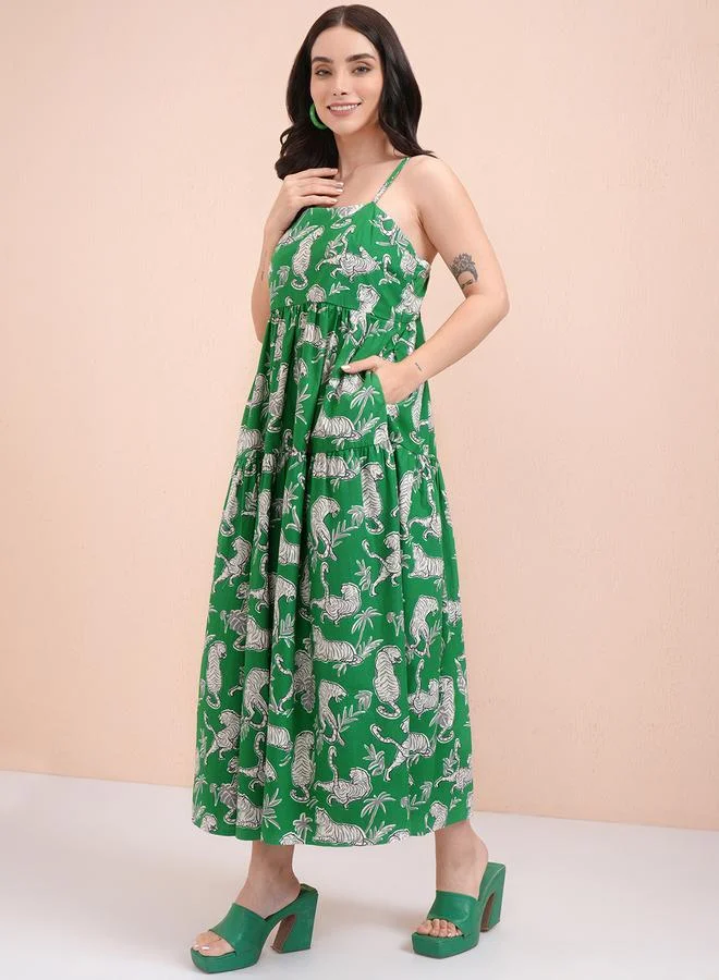 Tokyo Talkies Tokyo Talkies All-Over Print A-Line Strappy Midi Dress