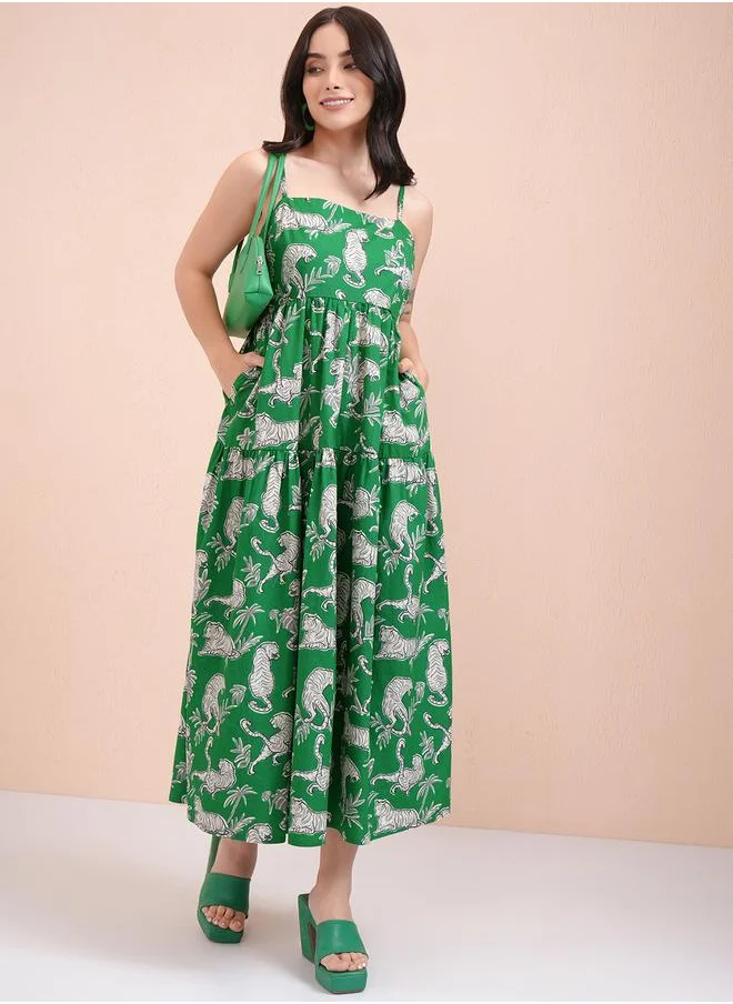 Tokyo Talkies Tokyo Talkies All-Over Print A-Line Strappy Midi Dress