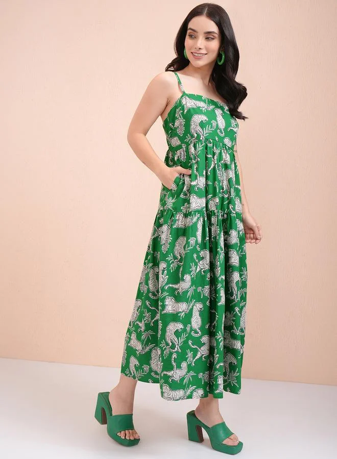 Tokyo Talkies Tokyo Talkies All-Over Print A-Line Strappy Midi Dress