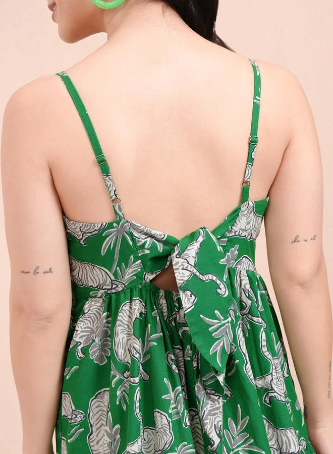 Tokyo Talkies Tokyo Talkies All-Over Print A-Line Strappy Midi Dress