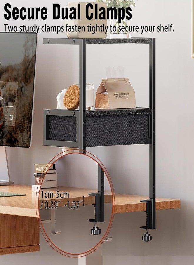 VENNQD Clamp On Desk Shelf, 2-Tier Desktop Organizer, Wood Desktop Supplies Tabletop Book Storage Rack with Adjustable Shelves for Table Working and Gaming Accessories, Black - Image 5