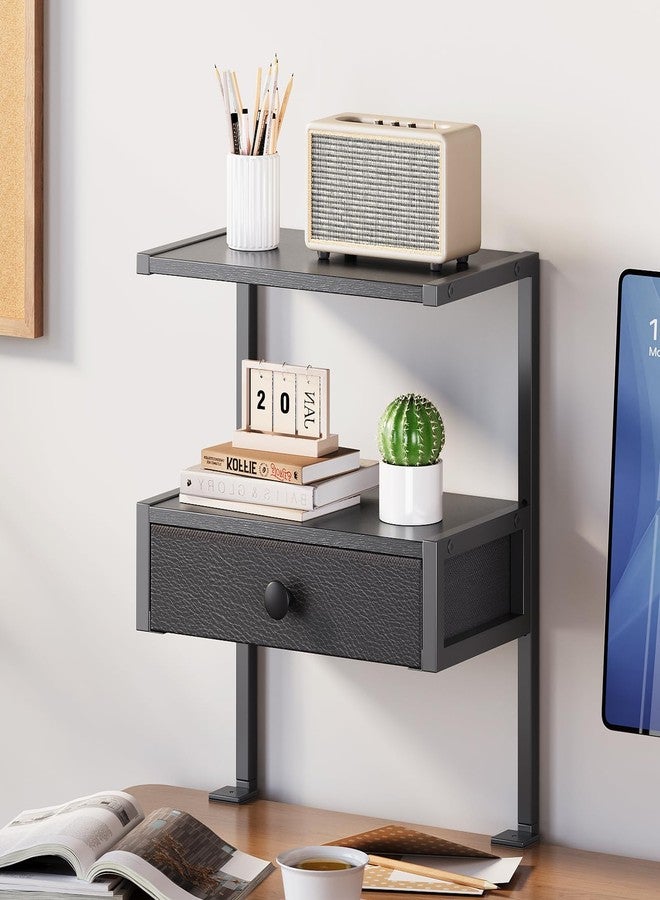 VENNQD Clamp On Desk Shelf, 2-Tier Desktop Organizer, Wood Desktop Supplies Tabletop Book Storage Rack with Adjustable Shelves for Table Working and Gaming Accessories, Black - Image 1