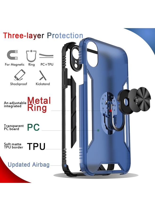 اس-توب جراب لهاتف iPhone XR مصنوع من مادة البولي كربونات المغناطيسية غير اللامعة + جراب مقاوم للصدمات من مادة TPU مع حامل حلقي - Image 5