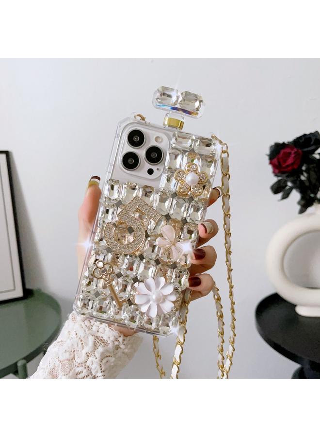 اس-توب جراب لهاتف iPhone 15 Pro Crossbody على شكل زجاجة عطر مصنوعة يدويًا ومرصعة بالألماس - Image 1