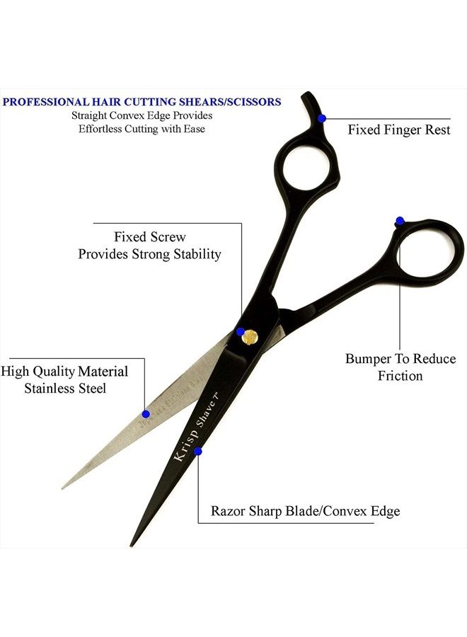 Professional Hair Cutting Scissors - Krisp Shave Japanese Stainless Steel Salon Barber Scissor (7 Inch) - Shears for Men's Beard Mustache Women Kids Pets Haircut All Purpose Shear, KSP-786