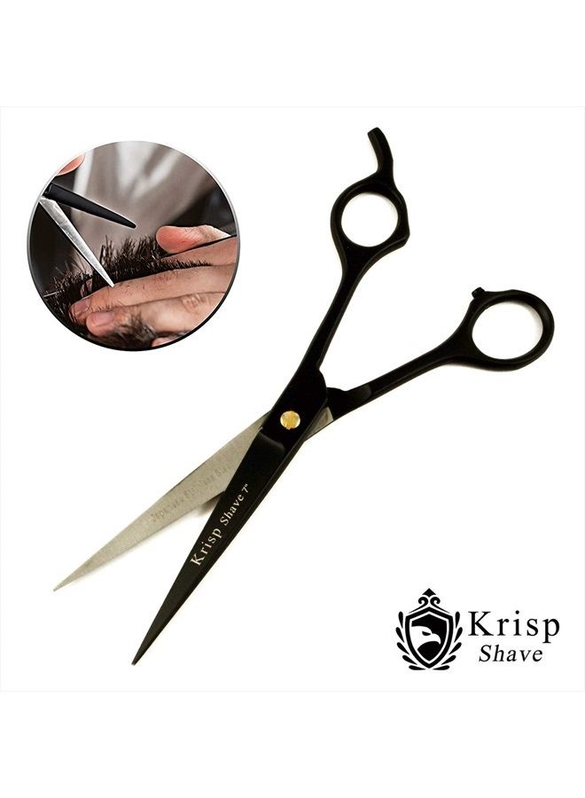 Professional Hair Cutting Scissors - Krisp Shave Japanese Stainless Steel Salon Barber Scissor (7 Inch) - Shears for Men's Beard Mustache Women Kids Pets Haircut All Purpose Shear, KSP-786