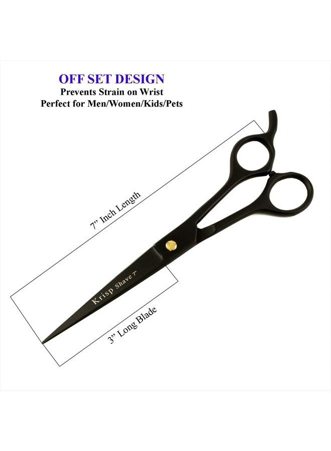Professional Hair Cutting Scissors - Krisp Shave Japanese Stainless Steel Salon Barber Scissor (7 Inch) - Shears for Men's Beard Mustache Women Kids Pets Haircut All Purpose Shear, KSP-786
