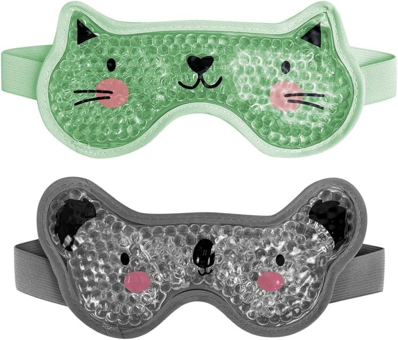 Kids Ice Packs 2 Packs Cooling Eye Mask with Soft Plush Backing for Children Boo Boos Sinus Headache Fever Patch for Kids GreenGrey