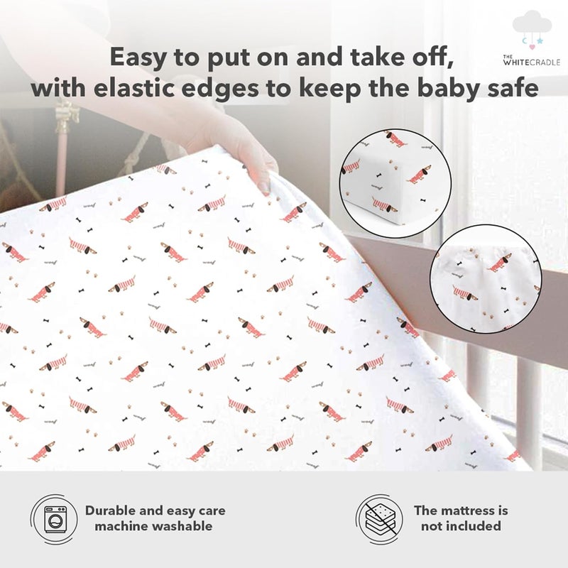 The White Cradle Cotton Baby Crib Fitted Bed Sheets for Cot Organic Twill Fabric Baby Bedding for New Born Infants Toddlers 52x28 Pack of 2 The White Cradle Pink Hearts Pink Poodle - Image 3