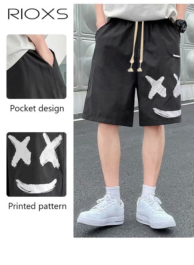 ريوكس شورت كاجوال للرجال، شورت رياضي، شورت رياضي بخصر مرن يسمح بمرور الهواء، شورت جري برباط قابل للتعديل بنقوش فريدة، بنطال عصري بخمسة أرباع للرجال، مثالي للرياضة أو الركض أو الشاطئ أو المشي أو الملابس الكاجوال اليومية - Image 4