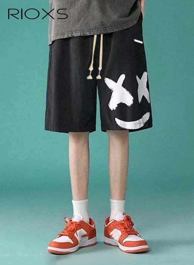 ريوكس شورت كاجوال للرجال، شورت رياضي، شورت رياضي بخصر مرن يسمح بمرور الهواء، شورت جري برباط قابل للتعديل بنقوش فريدة، بنطال عصري بخمسة أرباع للرجال، مثالي للرياضة أو الركض أو الشاطئ أو المشي أو الملابس الكاجوال اليومية - Image 1