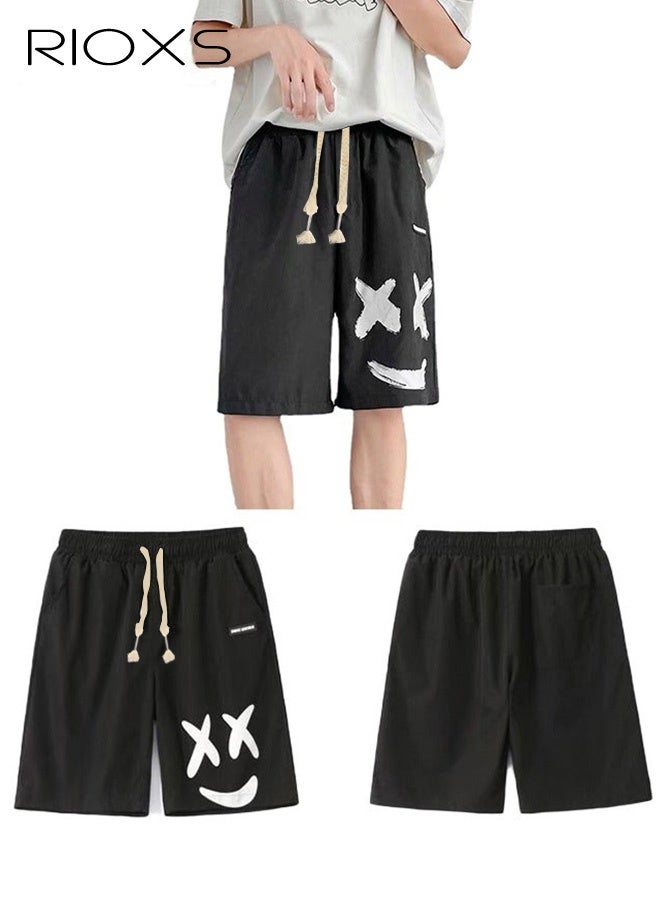 ريوكس شورت كاجوال للرجال، شورت رياضي، شورت رياضي بخصر مرن يسمح بمرور الهواء، شورت جري برباط قابل للتعديل بنقوش فريدة، بنطال عصري بخمسة أرباع للرجال، مثالي للرياضة أو الركض أو الشاطئ أو المشي أو الملابس الكاجوال اليومية - Image 2