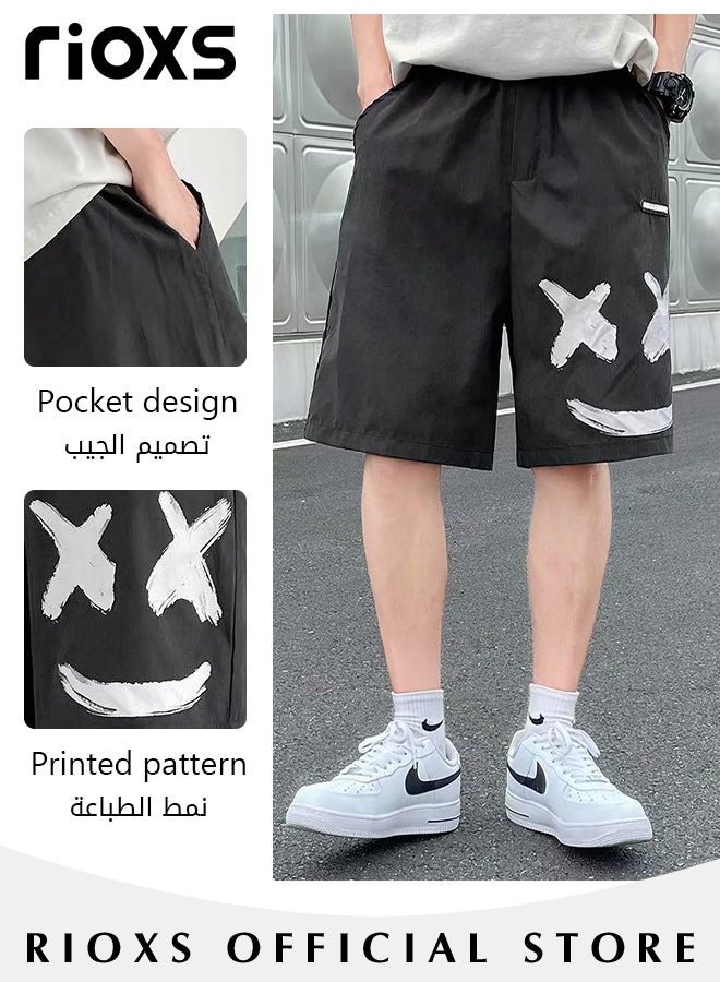 RIOXS Men's Casual Shorts, Sports Shorts, Breathable Elastic Waist Jogging Shorts, Adjustable Drawstring Running Shorts with Unique Patterns, Fashionable Five-quarter Pants for Men, Perfect for Gym, Jogging, Beach, Walking or Daily Casual Wear  - Image 5