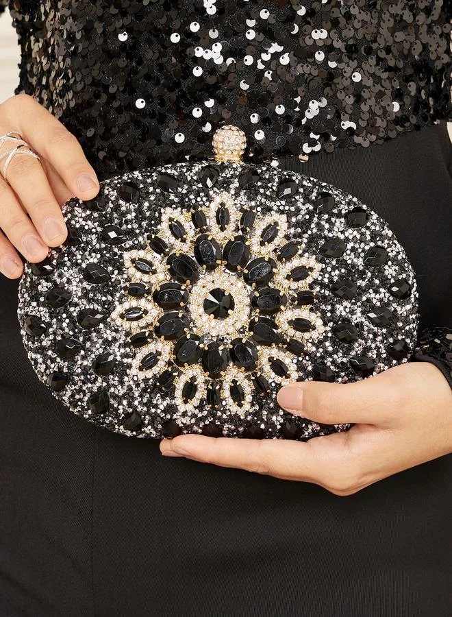 Styli Embellished Gem Stone Circle Handbag