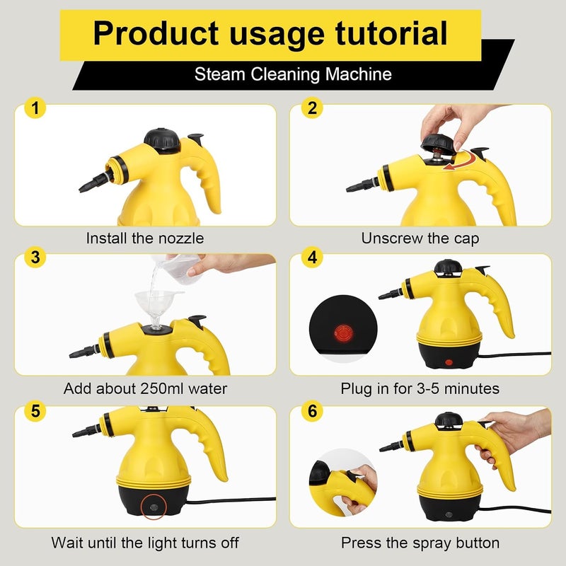 Handheld Steam Cleaner for Home - Powerful Pressurized Steam Cleaner Natural Steamer for Cleaning Car - Bathroom - Shower - Upholstery - Grout - Window - Grease - Image 3
