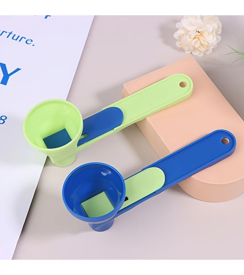 Blue 2 In 1 Sliding Funnel And Scoop For Protein Powder Measuring Cups Sports Drinks Milk Powder Supplements Durable PP Material Kitchen Gadget - Image 4