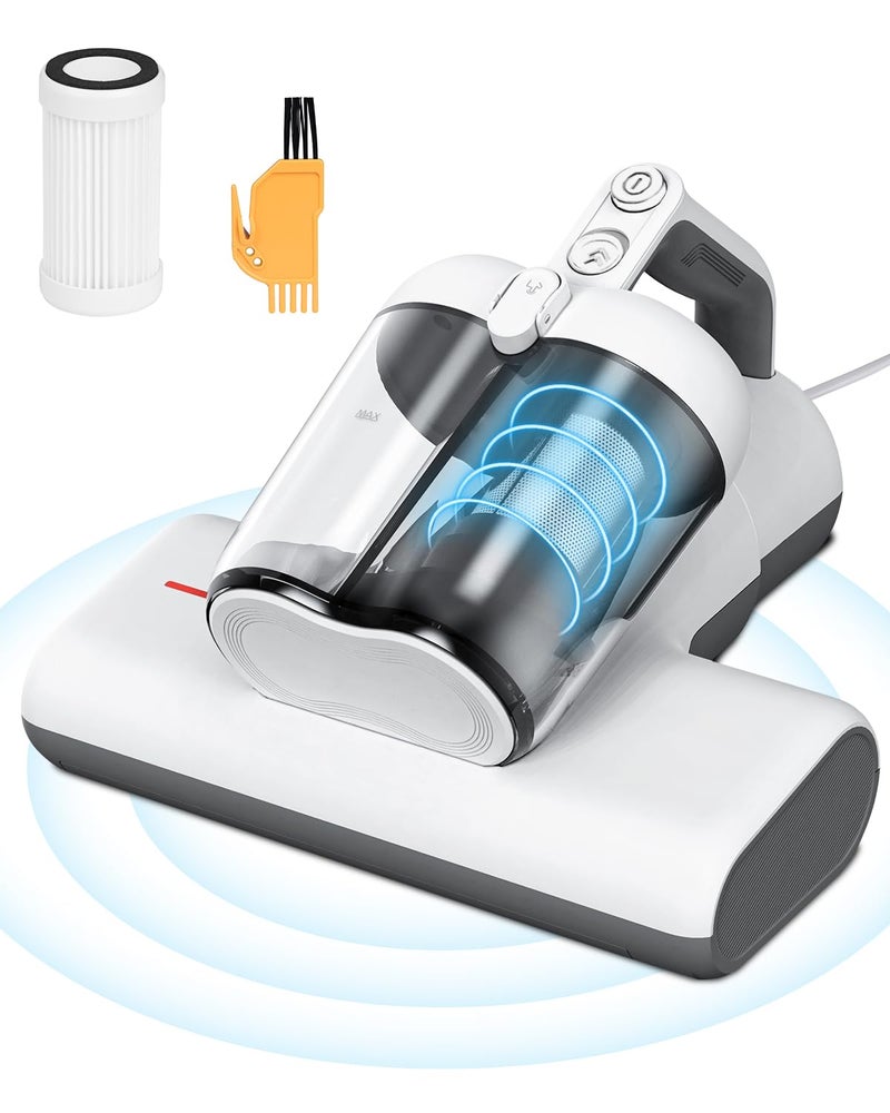 Laymi مكنسة سرير لايمي الكهربائية مع ضوء UVC 450 واط مكنسة يدوية قوية مع فرشاة دوارة عالية الضربات فلتر HEPA حقيقي وعاء غبار مزدوج XL أكبر للتنظيف العميق من الغبار وشعر الحيوانات الأليفة